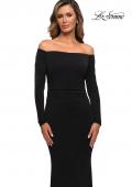 Picture of: Long Sleeve Off The Shoulder Jersey Evening Gown in Black, Style: 28054, Detail Picture 1