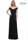 Picture of: Off the Shoulder Net Jersey Long Dress with Ruching in Black, Detail Picture 1