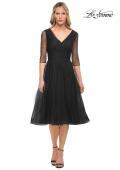 Picture of: Tea Length Tulle Dress with Beading and Sheer Sleeve in Black, Detail Picture 1