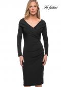 Picture of: Long Sleeve Below the Knee Dress with V Neckline in Black, Detail Picture 1