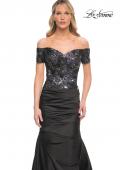 Picture of: Satin Mermaid Gown with Sequin Beaded Top in Black, Style: 30404, Detail Picture 1