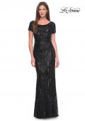 Picture of: Short Sleeve Print Sequin Evening Dress in Black, Style: 31852, Detail Picture 1