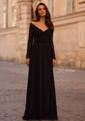 Picture of: Chic Off the Shoulder Net Jersey Gown with Long Sleeves in Black, Style: 32722, Detail Picture 1