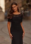 Picture of: Ruched Black Evening Dress with Illusion Lace Neckline in Black, Style: 33120, Detail Picture 1