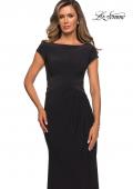 Picture of: Floor Length Jersey Evening Gown with Cap Sleeves in Black, Style: 28026, Detail Picture 2