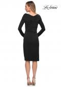 Picture of: Long Sleeve Below the Knee Dress with V Neckline in Black, Detail Picture 2