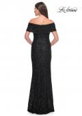 Picture of: Off the Shoulder Ruched Beaded Lace Evening Gown in Black, Style: 31778, Detail Picture 2