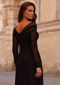 Picture of: Chic Off the Shoulder Net Jersey Gown with Long Sleeves in Black, Style: 32722, Detail Picture 2