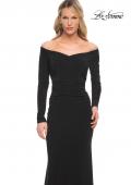 Picture of: Off the Shoulder Jersey Evening Dress with Long Sleeves in Black, Style: 30073, Detail Picture 3