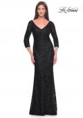Picture of: Fitted Beaded Lace Evening Gown with Ruching in Black, Style: 31721, Detail Picture 3