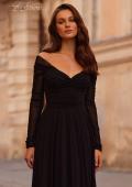 Picture of: Chic Off the Shoulder Net Jersey Gown with Long Sleeves in Black, Style: 32722, Detail Picture 3