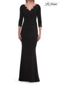 Picture of: V-Neck Lace Trim Gown with Three-Quarter Sleeves in Black, Style: 33658, Detail Picture 3