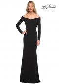 Picture of: Off the Shoulder Jersey Evening Dress with Long Sleeves in Black, Style: 30073, Detail Picture 4