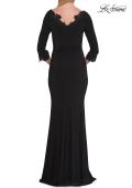 Picture of: V-Neck Lace Trim Gown with Three-Quarter Sleeves in Black, Style: 33658, Detail Picture 4