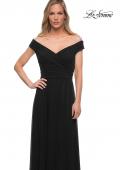 Picture of: Off the Shoulder Net Jersey Long Dress with Ruching in Black, Detail Picture 5