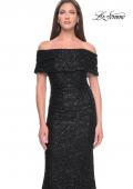 Picture of: Off the Shoulder Ruched Beaded Lace Evening Gown in Black, Style: 31778, Detail Picture 5