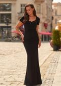 Picture of: Short Sleeve Jersey Gown with Sweetheart Neckline and Ruching in Black, Style: 33146, Detail Picture 5