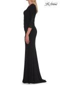Picture of: V-Neck Lace Trim Gown with Three-Quarter Sleeves in Black, Style: 33658, Detail Picture 5
