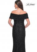 Picture of: Off the Shoulder Ruched Beaded Lace Evening Gown in Black, Style: 31778, Detail Picture 6