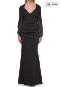 Picture of: V-Neck Gown with Sheer Flutter Sleeves in Black, Style: 33215, Detail Picture 6