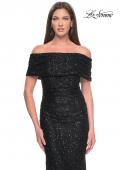 Picture of: Off the Shoulder Ruched Beaded Lace Evening Gown in Black, Style: 31778, Detail Picture 7