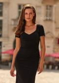 Picture of: Short Sleeve Jersey Gown with Sweetheart Neckline and Ruching in Black, Style: 33146, Detail Picture 7