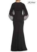 Picture of: V-Neck Gown with Sheer Flutter Sleeves in Black, Style: 33215, Detail Picture 7