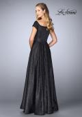 Picture of: Off The Shoulder Jacquard Gown With Small Sleeves in Black, Style: 24859, Back Picture