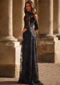 Picture of: Mother of the Bride Dress with Full Skirt and Illusion Neckline in Black Navy, Style: 30825, Back Picture