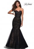 Picture of: Strapless Mermaid Long Lace Prom Dress in Black Nude, Style: 27333