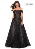 Picture of: sequin Ball Gown with Off the Shoulder Top in Black Nude, Style: 27577, Main Picture