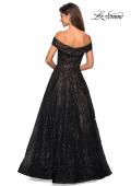 Picture of: sequin Ball Gown with Off the Shoulder Top in Black Nude, Style: 27577, Back Picture