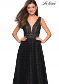 Picture of: Bohemian Long A Line Prom Dress with V Shaped Back in Black Nude, Style: 27074, Detail Picture 1