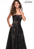 Picture of: Strapless A Line Lace Prom Dress with Beaded Detail in Black Nude, Style: 27164, Detail Picture 1