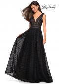 Picture of: Bohemian Long A Line Prom Dress with V Shaped Back in Black Nude, Style: 27074, Detail Picture 3