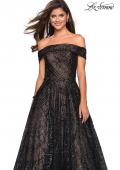 Picture of: sequin Ball Gown with Off the Shoulder Top in Black Nude, Style: 27577, Detail Picture 3