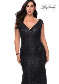 Picture of: Curvy Stretch Lace Dress with V-Neck and Rhinestones in Black, Style: 28837, Main Picture
