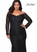 Picture of: Lace Off The Shoulder Long Sleeve Plus Dress with Stones in Black, Style: 28945, Main Picture