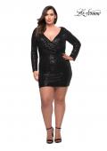 Picture of: Short Sequin Plus Dress with Long Sleeves in Black, Style: 29396, Main Picture