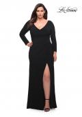 Picture of: Long Sleeve Jersey Plus Dress with Slit in Black, Style: 30071, Main Picture