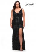 Picture of: Long Sequin Plus Size Dress with Banded Waist in Black, Style: 30182, Main Picture