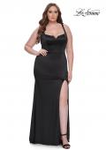 Picture of: Stretch Satin Plus Size Dress with Unique Neckline and Slit in Black, Style: 31266, Main Picture