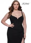 Picture of: Jersey Long Plus Size Dress with Bustier Top and Tie Back in Black, Style: 32190, Main Picture