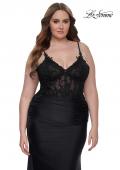 Picture of: Long Plus Size Jersey Dress with Illusion Lace Bodice in Black, Style: 32226, Main Picture