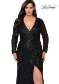 Picture of: Long Sleeve Sequin Plus Size Prom Dress with Slit in Black, Style: 28880, Detail Picture 8