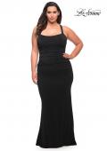 Picture of: Ruched Long Jersey Plus Dress with Square Neckline in Black, Style: 29590, Detail Picture 8