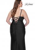Picture of: Ruched Jersey Plus Size Dress with Lace Up Back in Black, Style: 31632, Detail Picture 8
