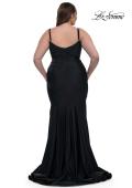 Picture of: Chic Plus Size Dress with Ruching and Rhinestone Neckline Detail in Black, Style: 33057, Detail Picture 8