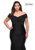 Picture of: Off the Shoulder Ruched Plus Size Gown with Train in Black, Style: 29132, Detail Picture 9