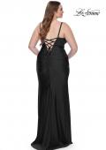 Picture of: Ruched Jersey Plus Size Dress with Lace Up Back in Black, Style: 31632, Detail Picture 9